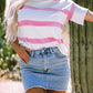Stripe Dropped Short Sleeve Lightweight Knitted Top