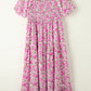 Plus Size Floral Print Smocked Puff Sleeve Dress