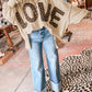 Oversize Leopard LOVE Patched Graphic Round Neck Casual Sweatshirt