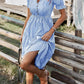 Button Tassel Tie Detail Frilled Short Sleeve Flared Midi Dress