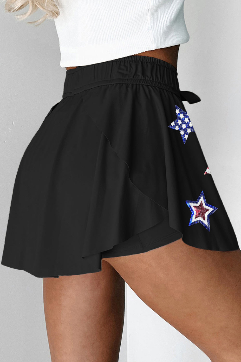 Sequined Flag Star Active Mini Skort