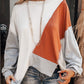 Colorblock Stitching Irregular Hem Long Sleeve Top