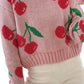 Dainty Cherry Print Loose Cropped Sweater
