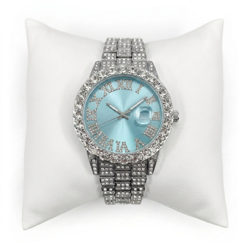 Diamond Silver Blue Band Watch