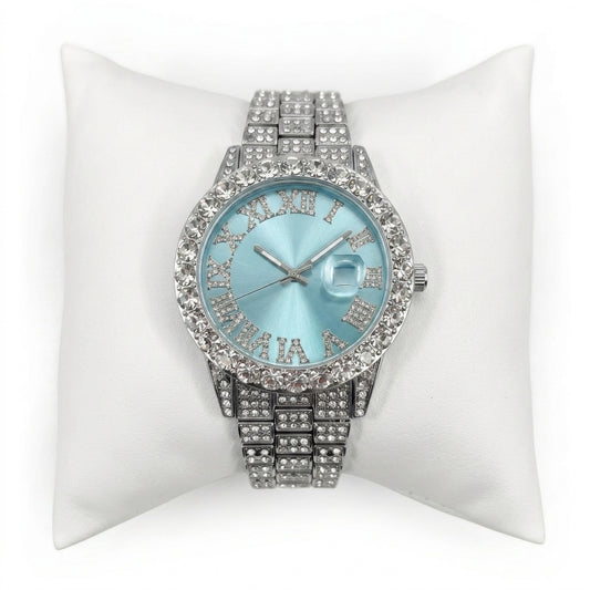 Diamond Silver Blue Band Watch