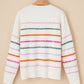 Colorful Striped Ribbed Trim Sweater
