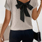 Morn Ribbed Short Sleeve V Neck Colorblock Bow Back Top
