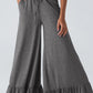 Ruffled Wide Leg Pull On High Waist Pants with Pockets