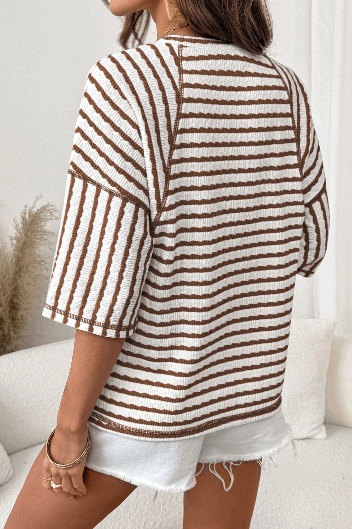 Knit Split Hem Half Sleeve Loose Top