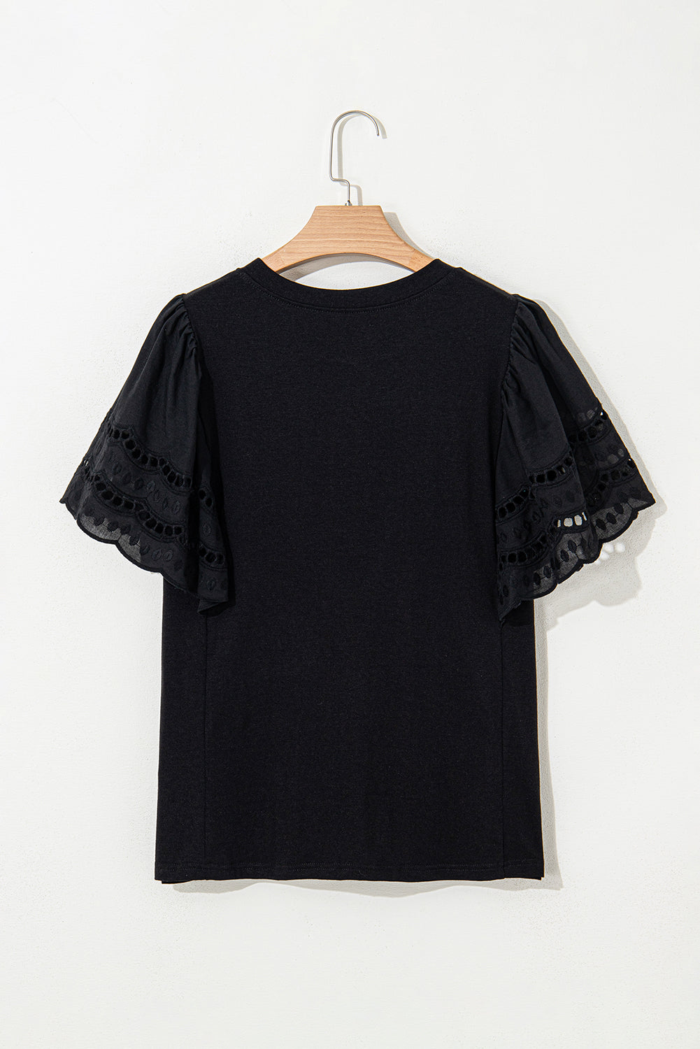 Hollow Out Embroidered Short Sleeve O Neck Top