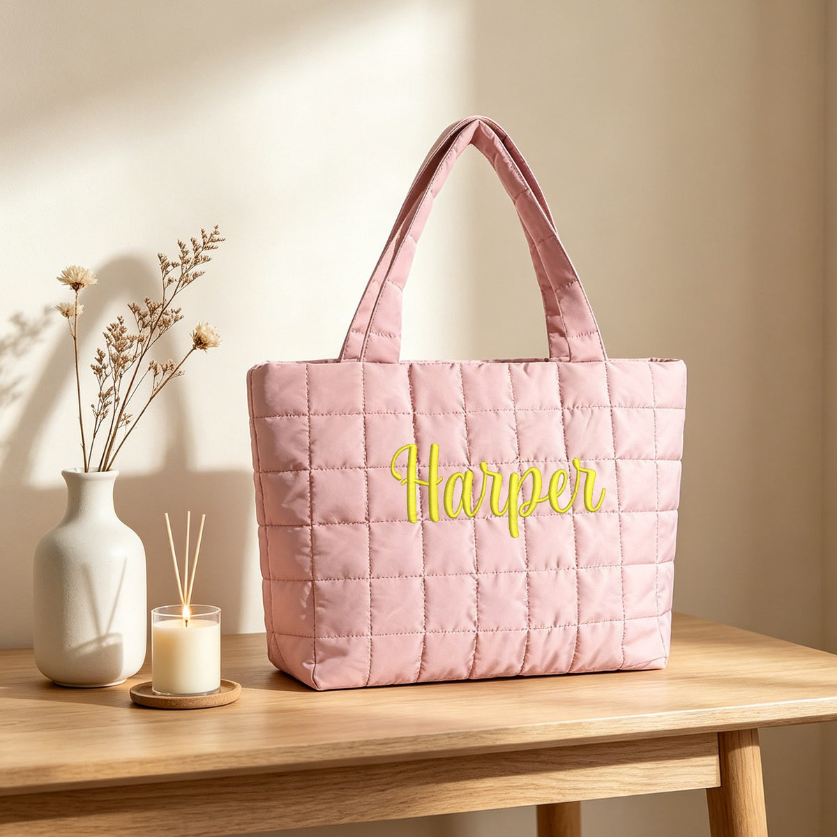 Custom Name Quilted Puffer Tote