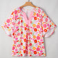 Floral Split V Neck Wide Short Sleeve Plus Size Blouse Top