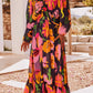 Floral Print Smocked Detail V Neck Puff Sleeve Flowy Maxi Dress