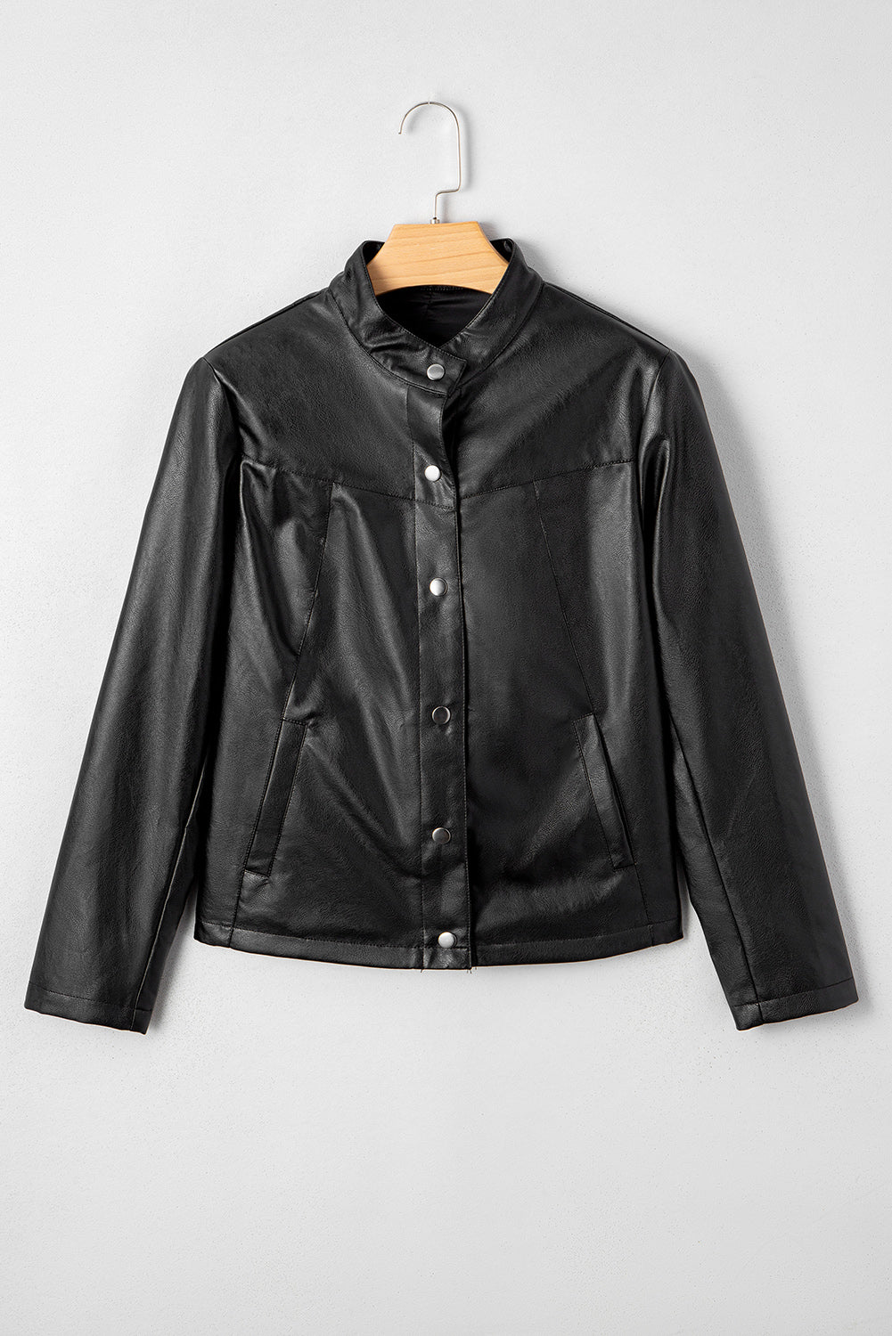 Faux Leather Buttoned Front Boxy Jacket
