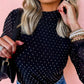 Rhinestone Embellished Mesh Long Sleeve Top