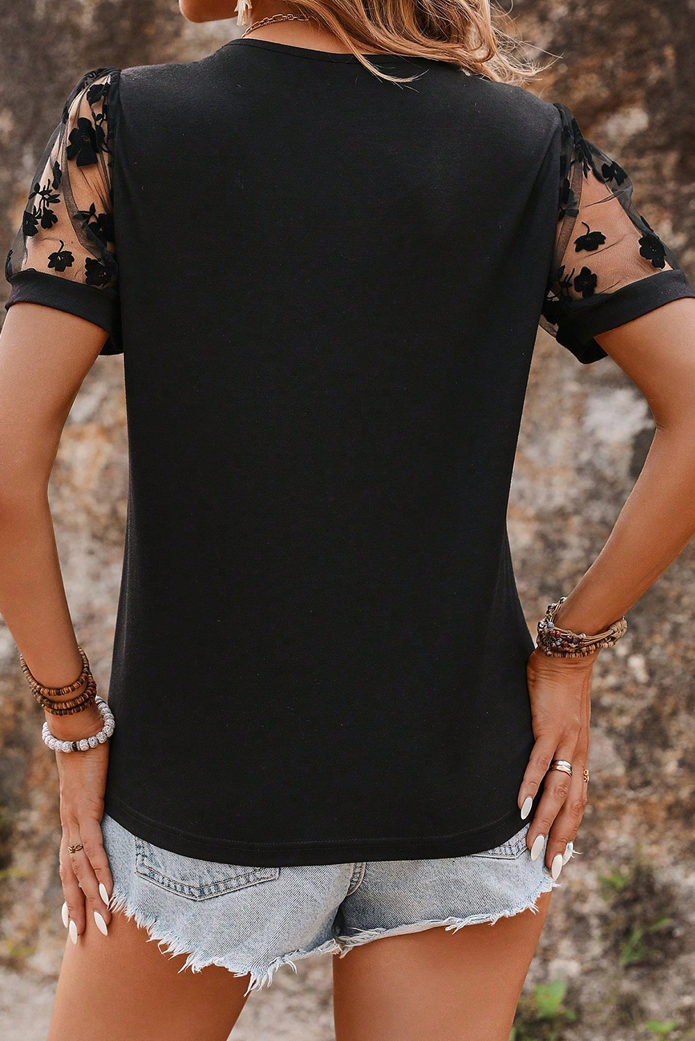Flora Lace Patchwork Crew Neck T Shirt