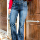 High Waist Seam Stitching Pocket Flare Jeans