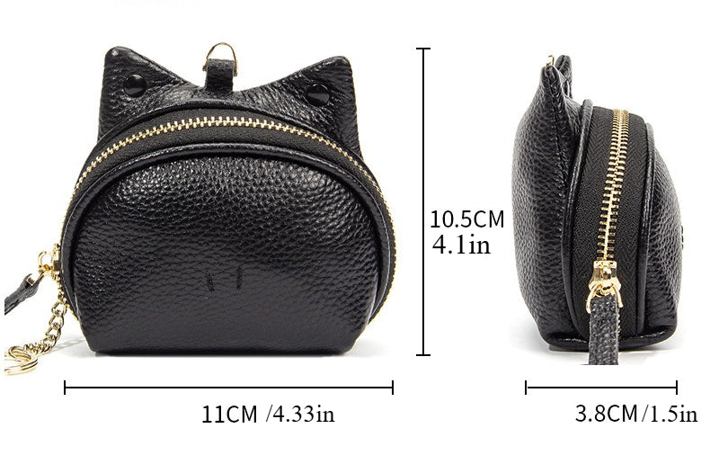 Mini Leather Cat-Ear Coin Purse Keychain