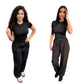 A-Short-sleeve wide-leg trouser set(Q6343)