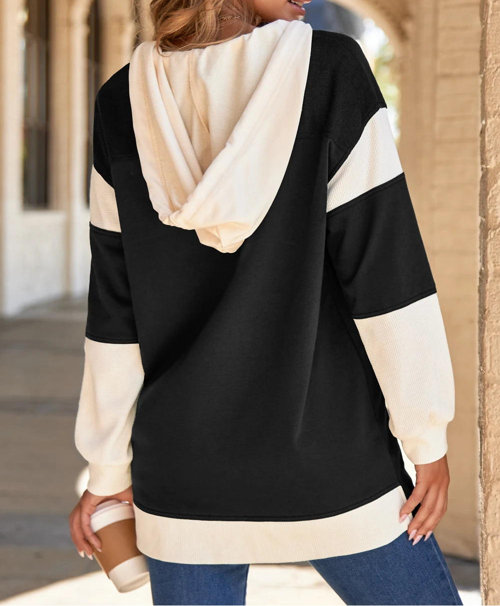 Patchwork Button Front Oversize Hoodie