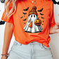 Playful Halloween Ghost Pumpkin Print Womens Casual Tee
