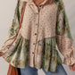 Patchwork Distressed Detail Ruffled Sleeve Waffle Knit Shacket
