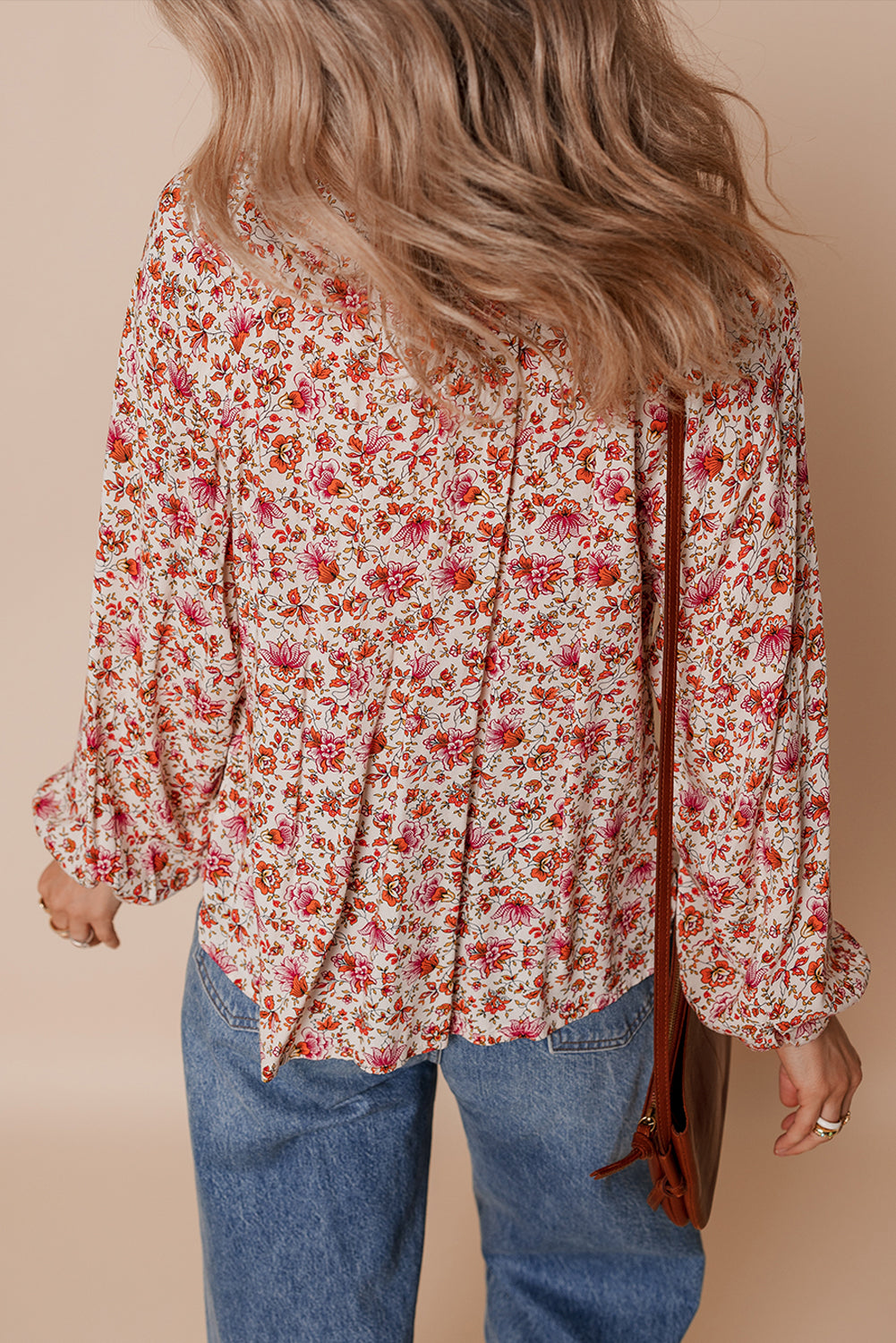 Detail Notched Neck Puff Sleeve Blouse