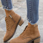 Faux Suede Zip Side Lacing Detail Ankle Boots