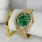 Rhinestone Green Gold Band Watch