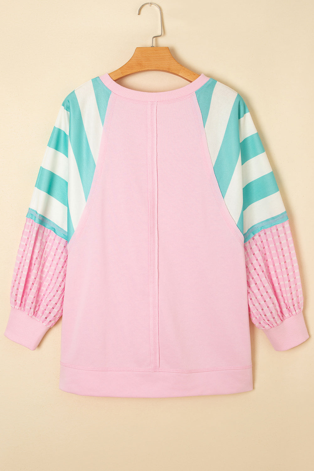 Striped Colorblock Patchwork Raglan Pullover Top with Slits