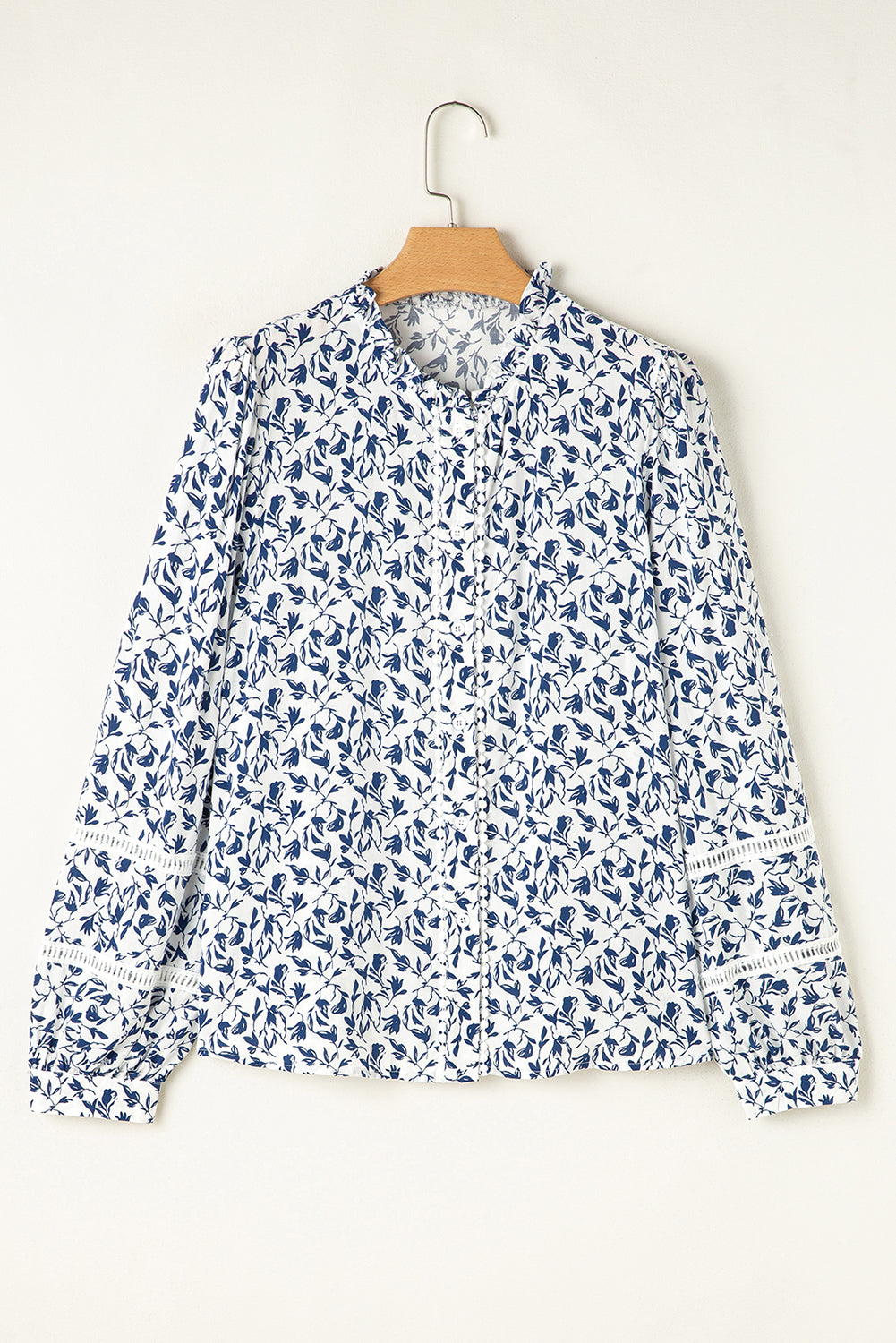 Lace Detail Floral Puff Sleeve Fall Shirt