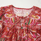 Ethnic Paisley Print Tassel Tie Puff Sleeve Boho Blouse