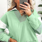 Block Striped Patchwork Collar V Neck Plus Size Sweatshirt
