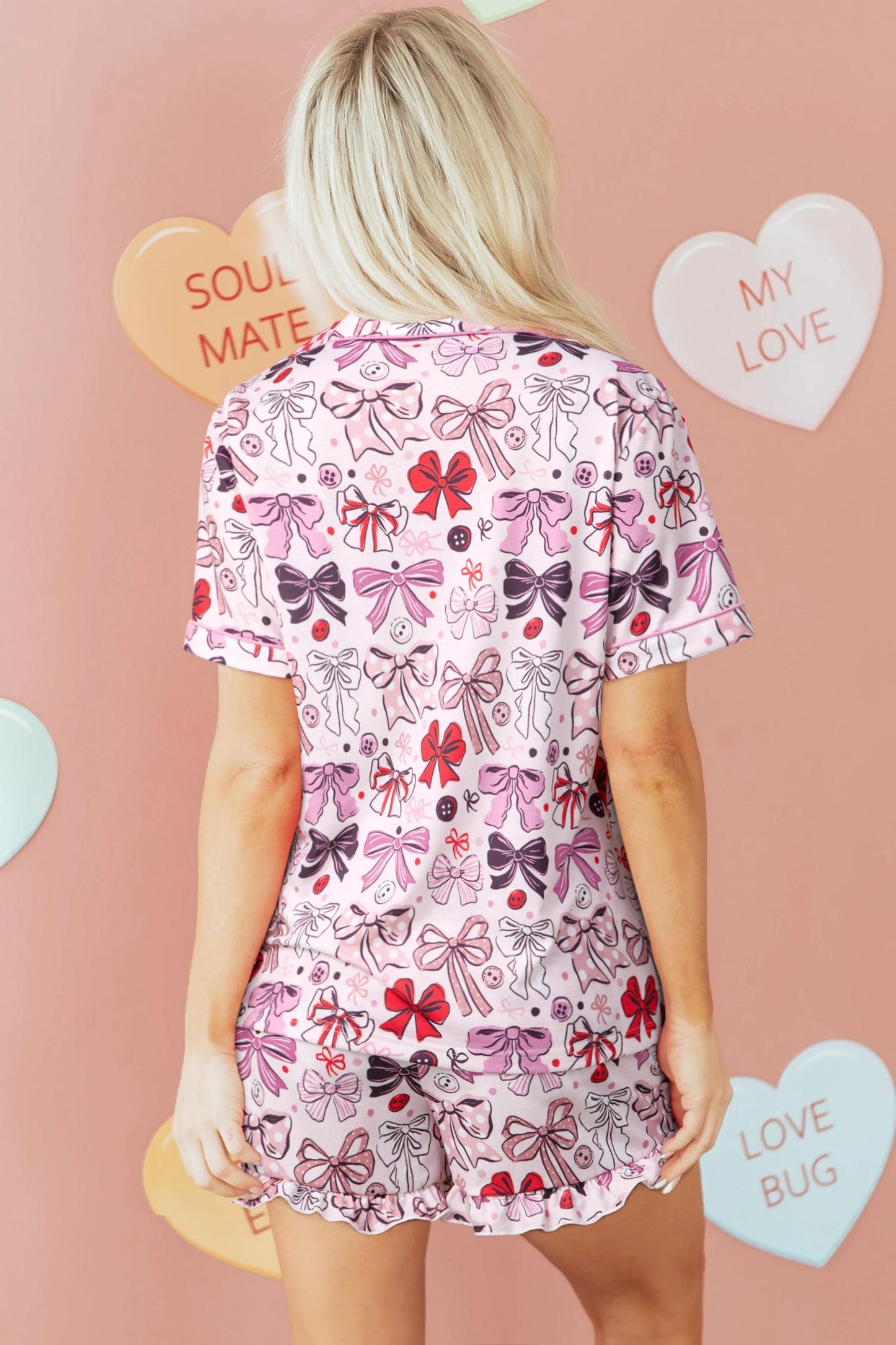 Bows Printed 2pcs Short Pajama Set
