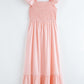 V Neck Flutter Sleeve Smocked Bodice High Waist Ruffle Maxi Dress