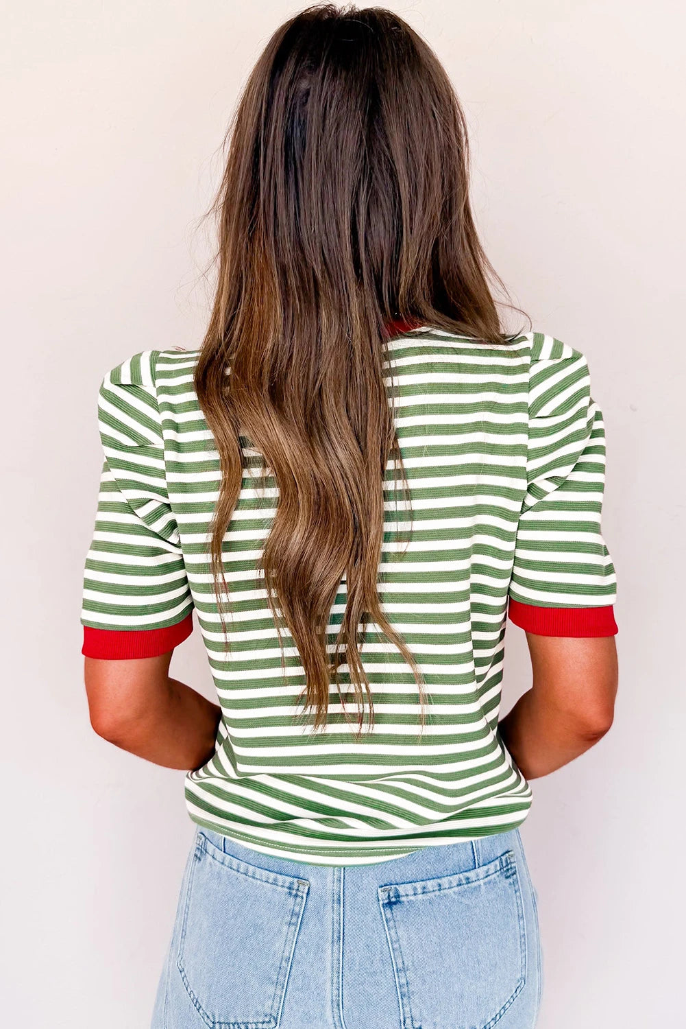 Sleeve Contrast Trim Round Neck Tee