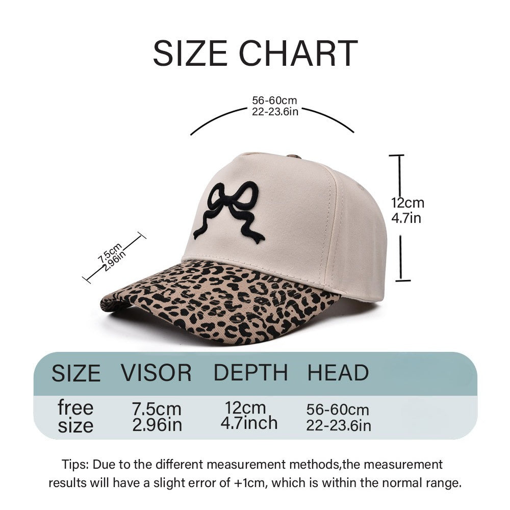 Leopard Print Canvas Hat with Embroidery Bow