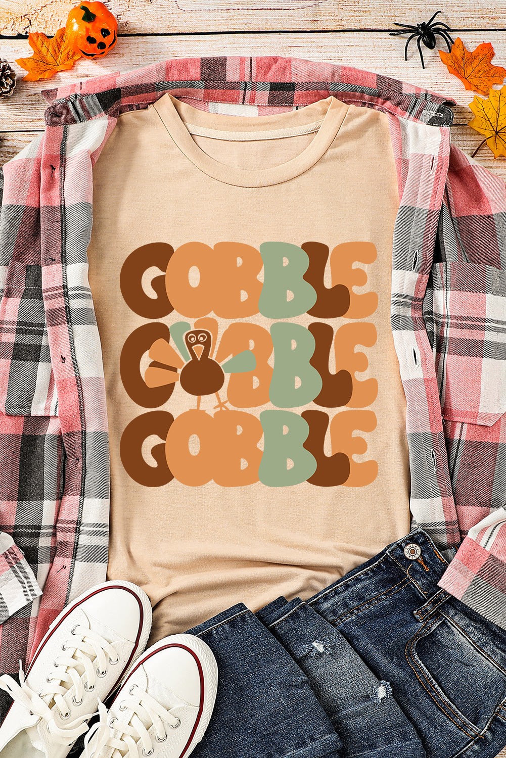 GOBBLE Turkey Print Thanksgiving Fashion Tee