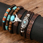 6 Piece Western Bull Skull Turquoise Beading Bracelet