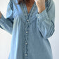 Ruffled V Neck Buttoned Shift Denim Dress