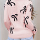 Bow Pattern Knitted Loose Fit Sweater