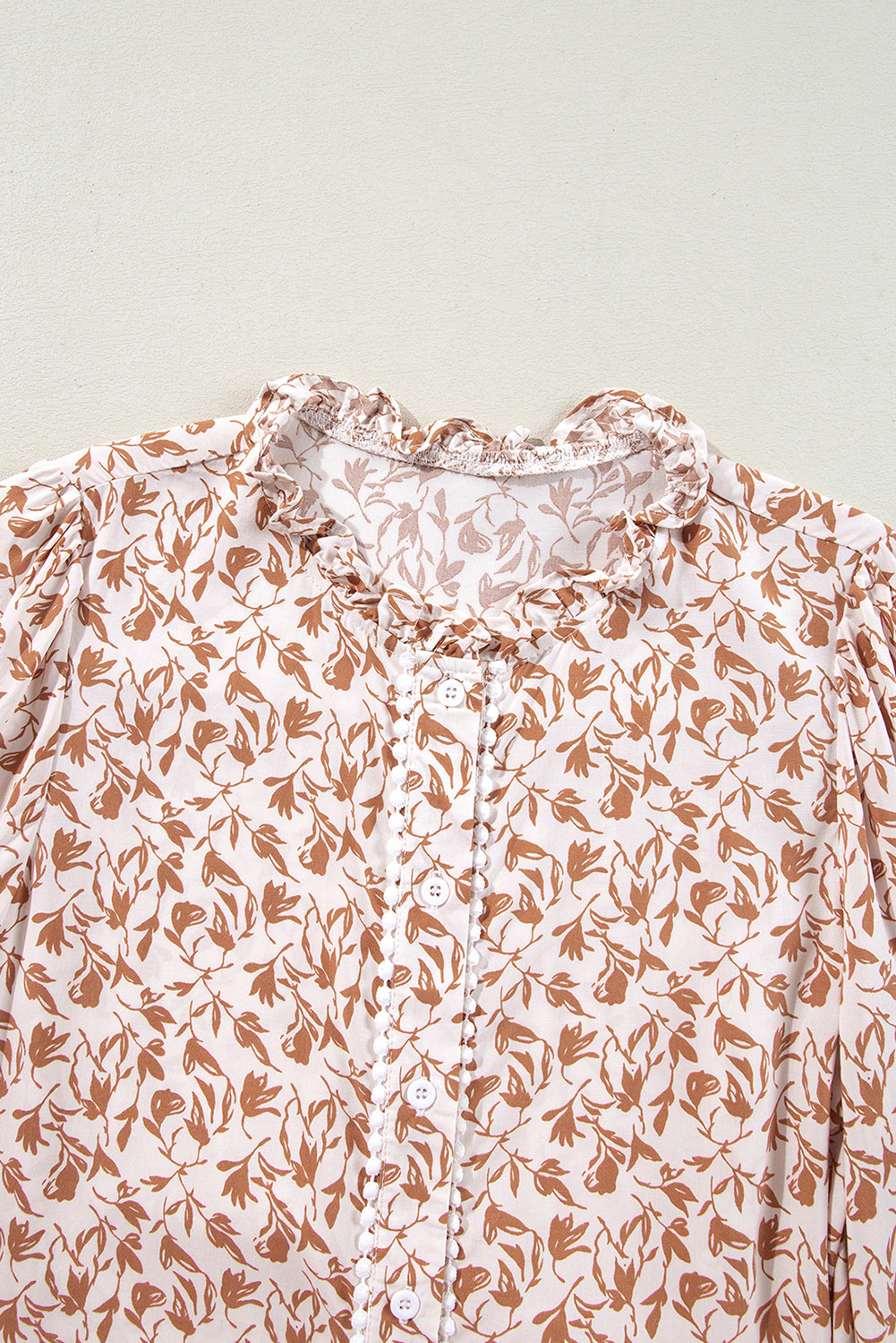 Lace Detail Floral Puff Sleeve Fall Shirt