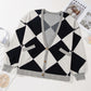 Colorblock Drop Shoulder Buttoned Loose Cardigan