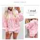 Pink Abstract Print Loose Hoodie Slim Shorts 2pcs Set