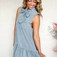 Bowknot Neck Ruffled Chambray Dress