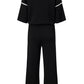 Contrast Trim Half Sleeve Top Drawstring Pants Loose 2pcs Sweater Suit