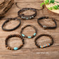 6 Piece Western Bull Skull Turquoise Beading Bracelet