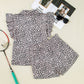 Leopard Half Zipper Collared Ruffled Sleeve Top and Short Set