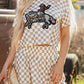 Brown Sequined Rodeo Graphic Checked Cropped Tee and Short Set