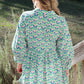 Floral Print Notched Neck Scalloped Detail Long Sleeve Mini Dress